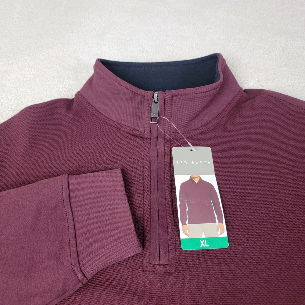 Ted Baker Quarter Zip Pullover Mens XL Red Textured Waffle Knit 1816488